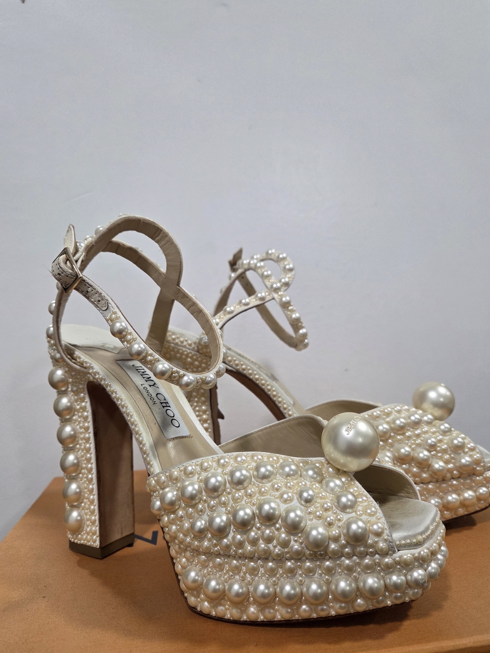 Jimmy Choo Pearl-Embellished Platform Sandals in Ivory